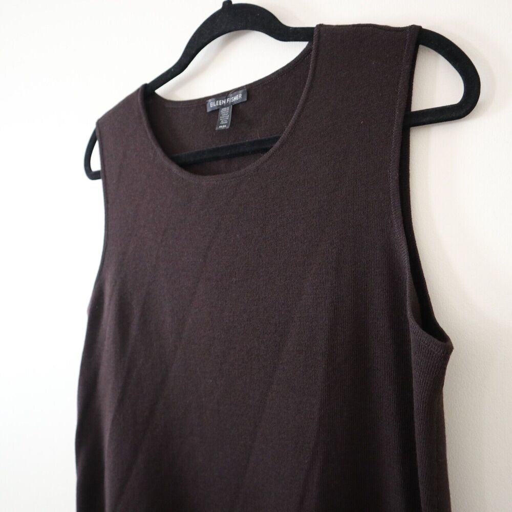 Eileen Fisher Size M 100% Wool Sleeveless Knit Top Brown Shell Tank - Picture 4 of 10